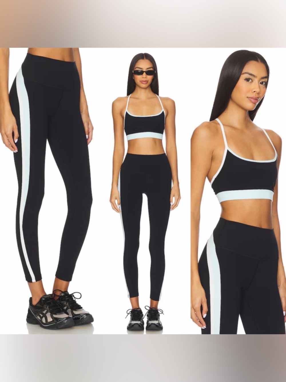 Splits59 Black Leggings with White Side Stripes (top S bottom M)